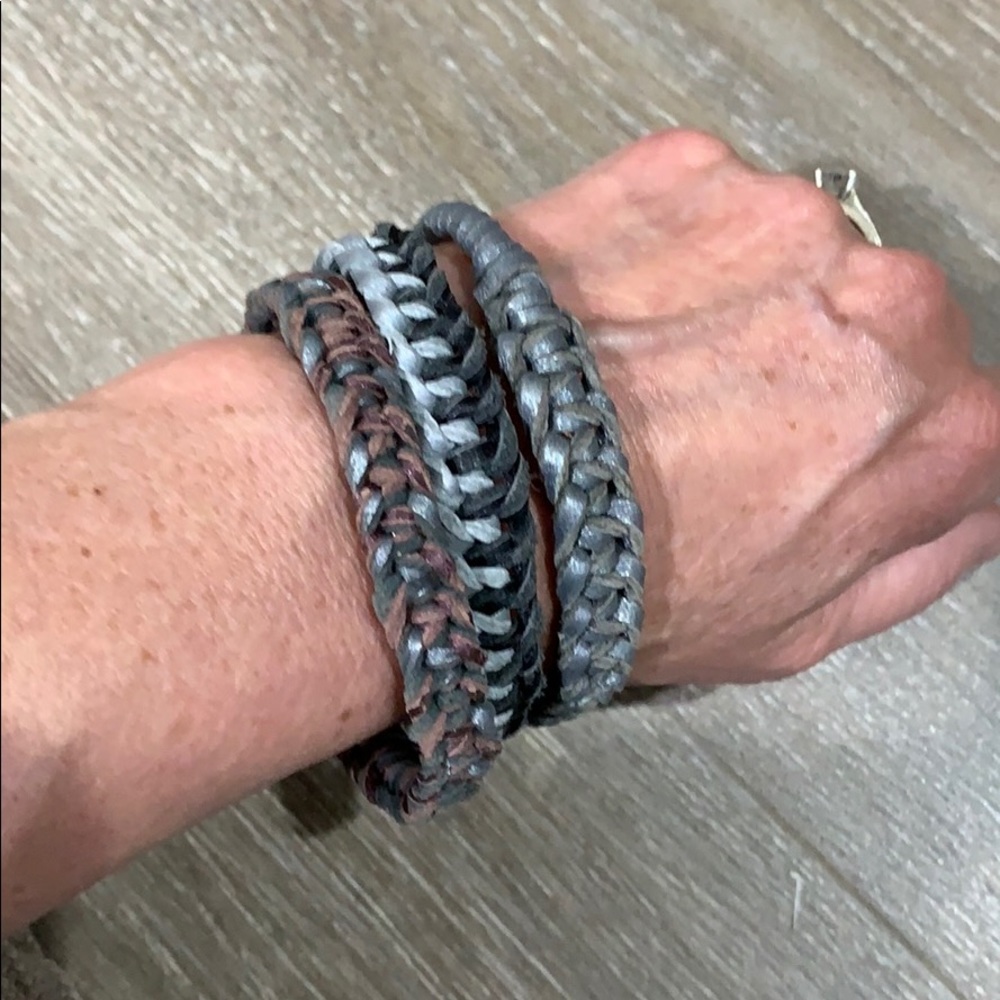 Leather Macrame Bangle Set - Picture 2 of 5